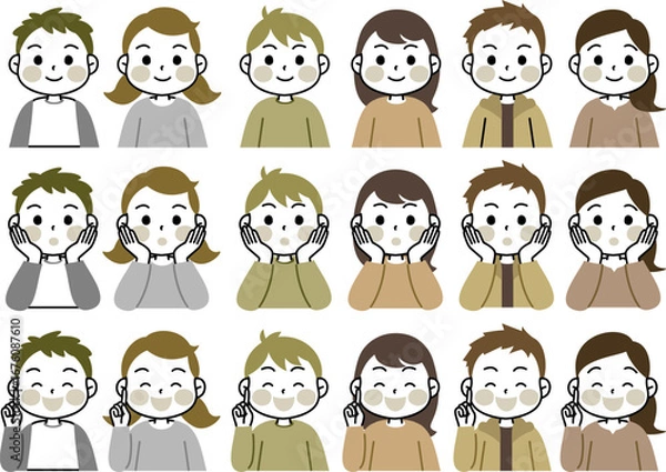 Fototapeta 子供の表情のバリエーションセット　男の子　女の子　くすみカラー