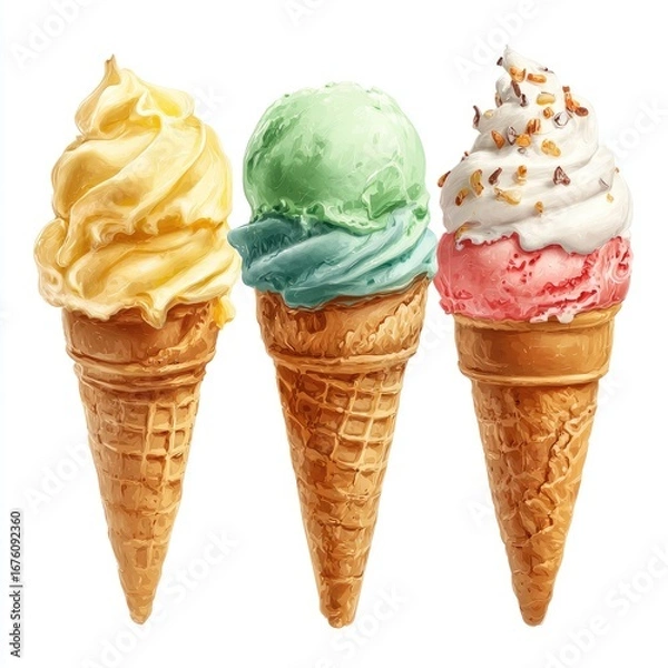 Fototapeta Three colorful ice cream cones