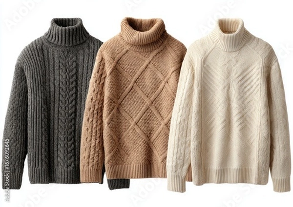 Fototapeta Three turtleneck sweaters in various neutral colors