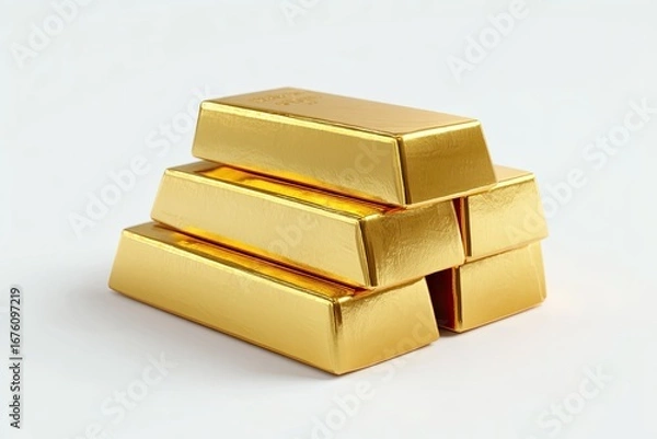 Obraz Gold bars stacked in a pyramid shape on a plain background