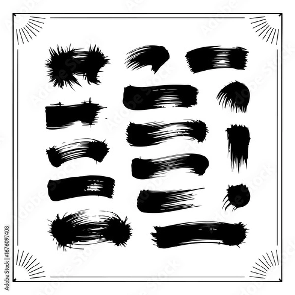Fototapeta Brush Stroke Art in Black and White A Collection of Abstract Artistic Markings and Border Decorations