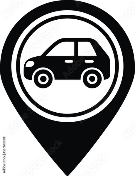 Fototapeta Vector art of black car icon inside a location pin symbol