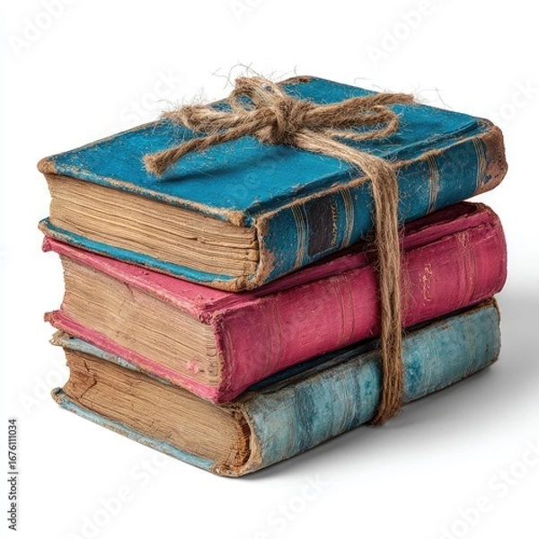 Fototapeta Stack of aged books tied with twine