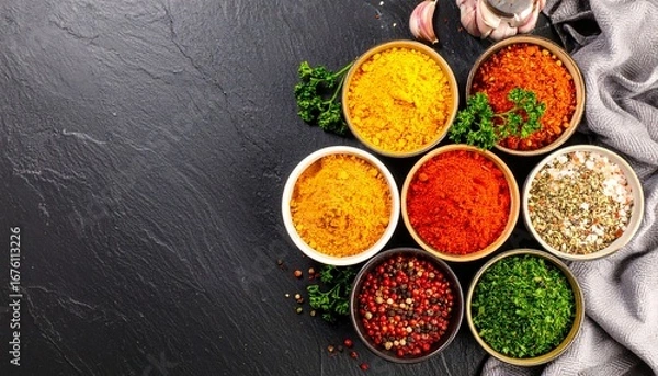 Fototapeta Aromatic Spices and Herbs Collection Vibrant Colors and Flavors