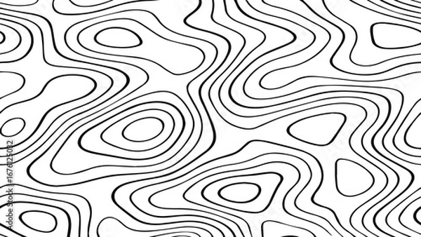 Fototapeta Abstract Black Topographic Contour Lines on a Minimal White Background Creating a Modern Geometric Map-Inspired Pattern.
