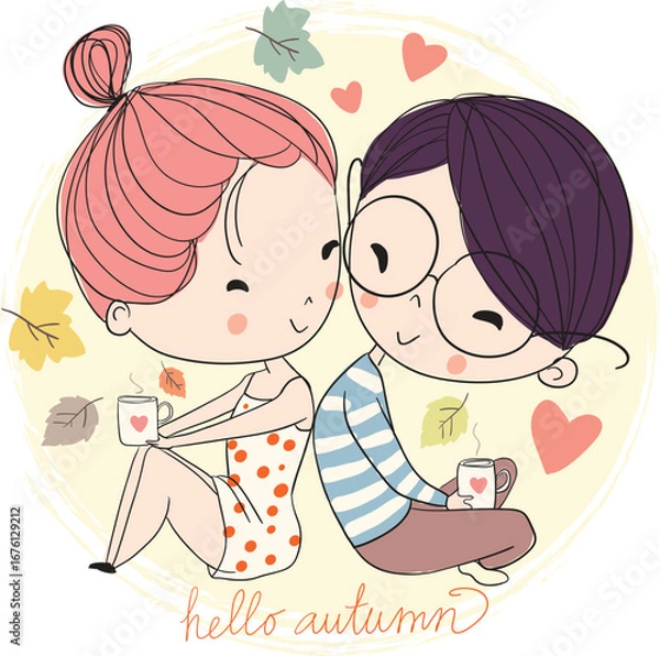 Obraz Valentine's Day. Boy and girl in love, cute illustration.
