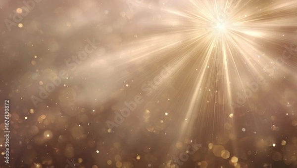 Fototapeta Golden light bursts from a central sun, surrounded by bokeh