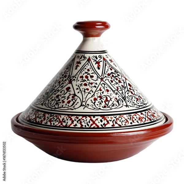 Fototapeta Traditional moroccan tagine pot with intricate hand painted designs isolated on transparent background