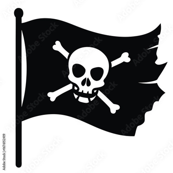 Fototapeta Tattered Jolly Roger Flag pirate flag skull and crossbones