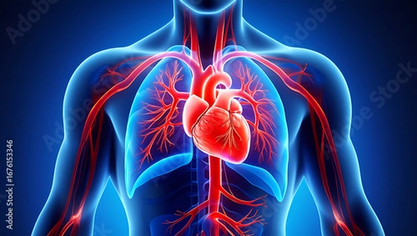 Fototapeta Human circulatory system with heart and lungs image