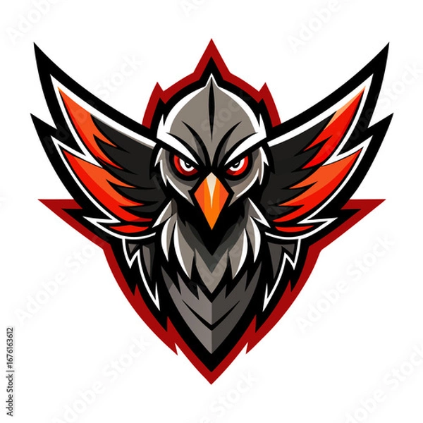 Obraz High-Contrast Bird-of-Prey Logo with Flared Feathers and Dark Center