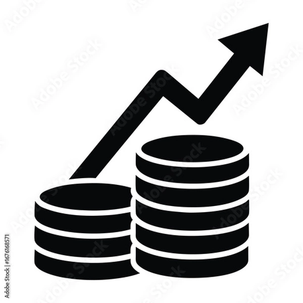 Obraz Coins Stack with Upward Arrow Business Icon Vector