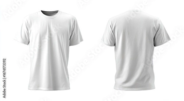 Fototapeta Blank white crew neck t-shirt, front and back views