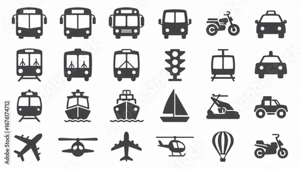 Fototapeta Dynamic collection of transportation icons for urban planning, travel, and modern design projects