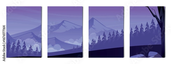 Fototapeta Set of 4 pcs landscapes of mountains and forests - Vector illustration