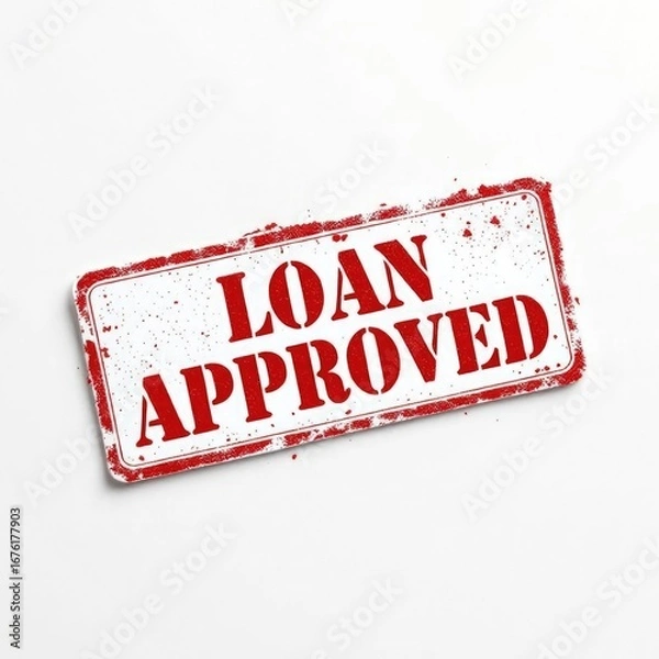 Fototapeta A powerful symbol of financial success a striking red stamp with 'LOAN APPROVED,' signifying a positive outcome for funding requests or credit applications, isolated