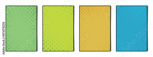 Fototapeta Set of 4 pcs abstract backgrounds comic zoom texture for advertising, business cards and banners - Vector illustration
