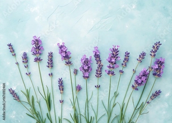 Fototapeta Flat Lay Lavender Flowers on Pastel Background