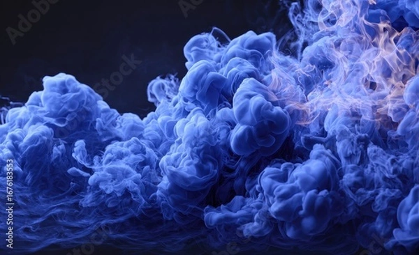 Fototapeta Abstract ink swirling in deep blue and amber