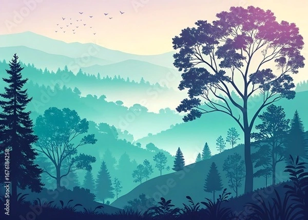 Fototapeta Fresh Morning Forest Vibe in Abstract Gradient