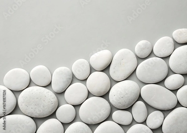 Fototapeta White Pebbles Arranged on Minimal Flat Neutral Background