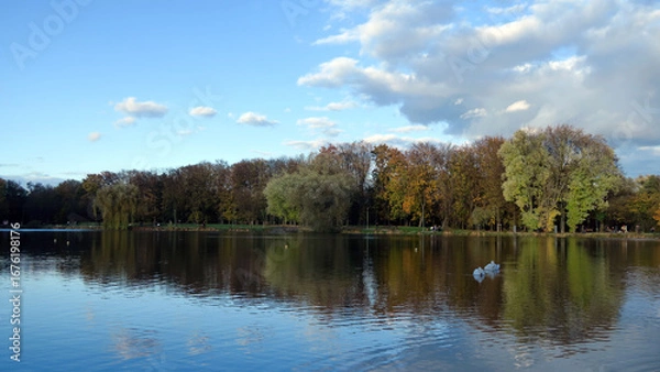 Fototapeta Zalew Nowohucki Park, an artificial reservoir and the surrounding park are located in the old part of Nowa Huta, Kraków, Poland.