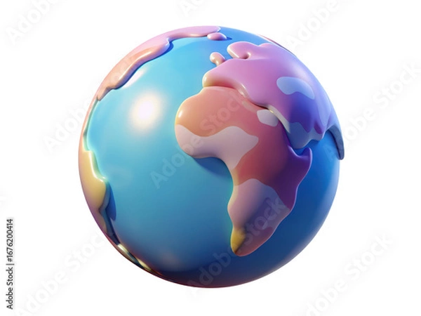Fototapeta Stylized earth globe with africa continent pastel colors rendered cartoon planet isolated depicting global awareness and international unity 3d illustration icon solated on white background