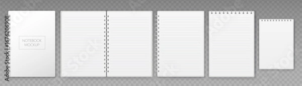 Fototapeta Open and closed white notepad with spiral. Notebook mockup. Vector EPS 10