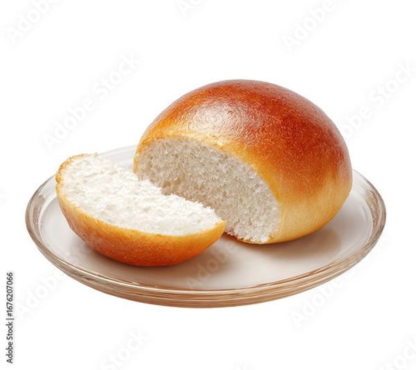 Fototapeta A Bread Roll Sliced on a Plate Isolated Transparent Background