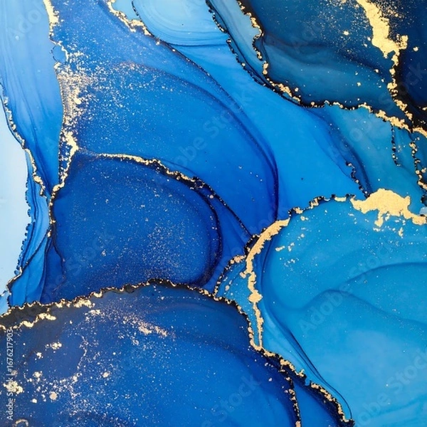 Fototapeta Abstract fluid art with shades of blue and gold
