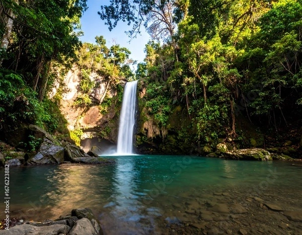 Obraz Lush waterfall cascading into turquoise pool