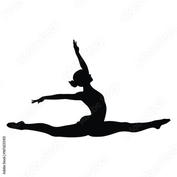Obraz Graceful gymnast performing a split leap silhouette