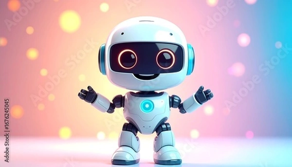 Obraz Cute robot posing in bokeh background