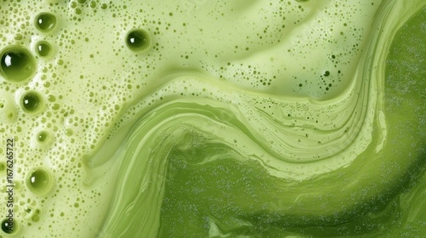 Fototapeta Smooth green liquid swirls energetically in a close-up view revealing unique textures and patterns