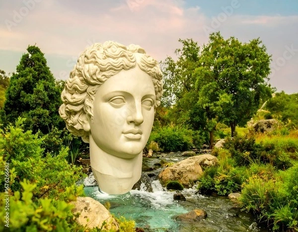 Fototapeta Ancient statue head in natural setting
