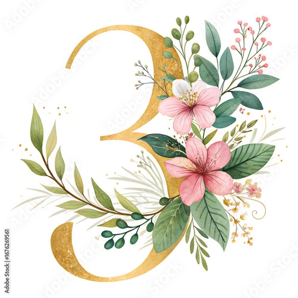 Obraz vector illustration of a flower number 3 three 