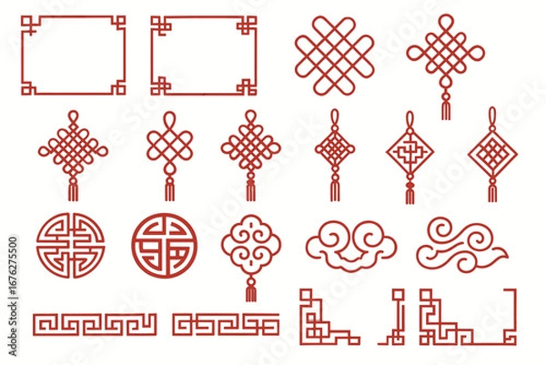 Fototapeta Traditional chinese knot designs and decorative patterns in red