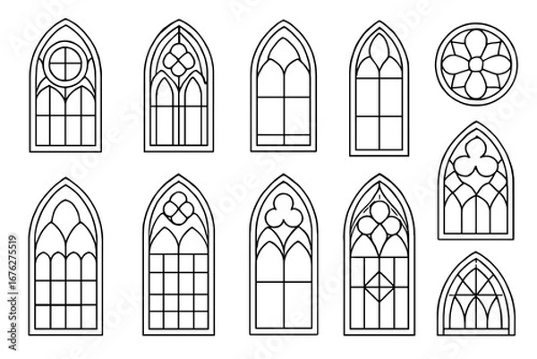 Fototapeta Collection of gothic arched window designs and patterns