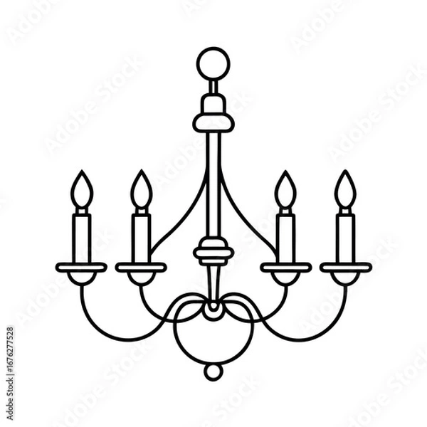 Obraz Candle Chandelier Outline on White Background