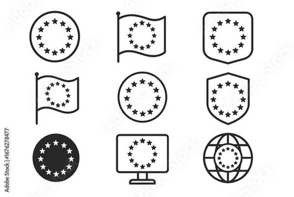 Fototapeta European union flag icons set: stars in various shapes and styles