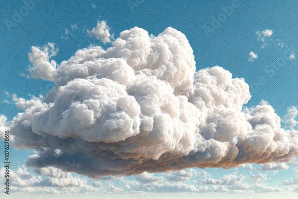 Obraz Fluffy white cloud with soft texture floating in clear blue sky, creating peaceful and serene atmosphere with light and shadow details enhancing its volume and depth