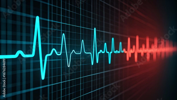 Obraz Glowing electrocardiogram waveform on a grid heart pulse