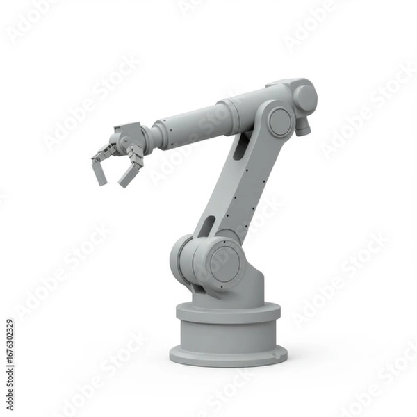 Fototapeta Gray Industrial Robotic Arm on White Backdrop with Advanced Automation System