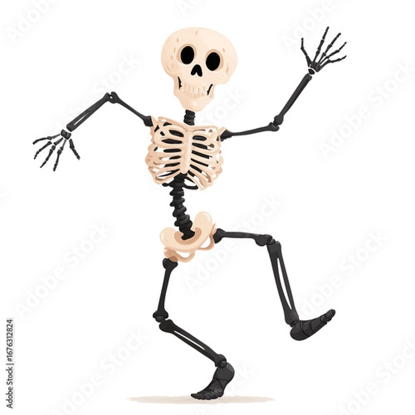 Obraz Cute skeleton dancing on white background. Illustrations for Halloween