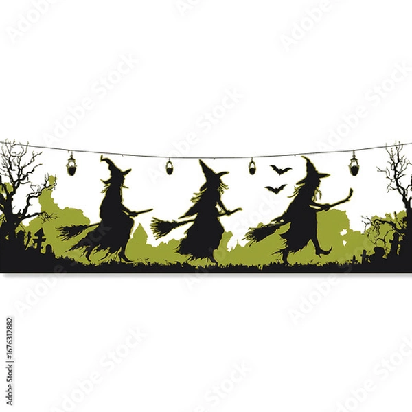 Obraz Halloween banner with witches, white background