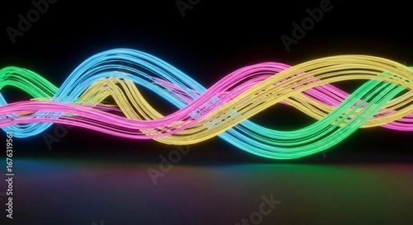 Fototapeta Luminous Neon Ribbons Weaving a Sinuous Wave of Vibrant, Flowing Light.