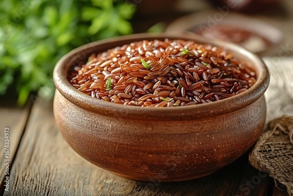 Obraz Organic red rice in rustic bowl high resolution picture