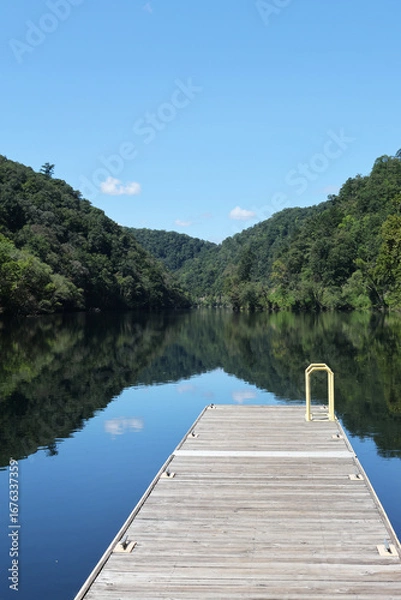 Obraz boat dock view of a mountain lake