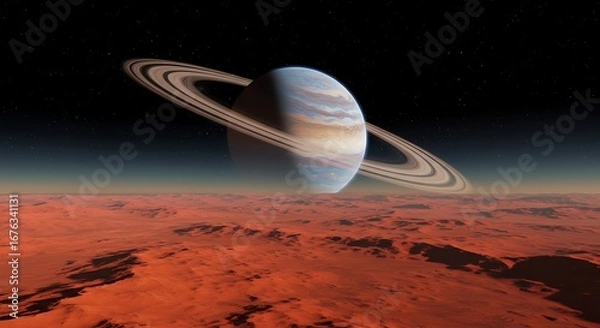 Fototapeta Beautiful Giant exoplanet rings casting shadows on desert plains - view 250 for Creative Projects