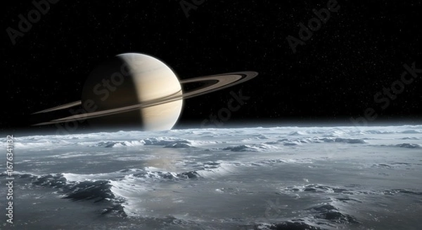 Fototapeta Glittering ice plains beneath the rings of saturn - view 251 - High Resolution Royalty Free Image